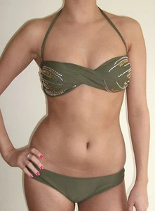 EX RIVER ISLAND NIETEN BIKINI TWIST BANDEAU TOP ODER UNTEN MIX N PASSEND ZU KHAKI - Bild 1 von 6
