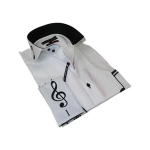 Mens AXXESS Musician Singer Cotton Shirt Turkey Musical Notes 724-27 White Black - Picture 1 of 12