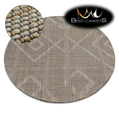 MODERN SISAL RUG 'NATURE' Circle Diamonds beige BOHO hard-wearing EASY CLEAN - Image 1 of 4