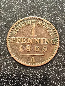 1865-A Germany Prussia 1 Pfennig Ch XF - Picture 1 of 2