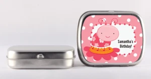 Pegatinas de lata Ladybug rosa como nuevas - Favores de lata personalizados como nuevos - Imagen 1 de 2