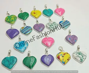 Heart Turquoise Gemstone Pendants Lot 925 Sterling Silver Plated Bulk Jewelry - Picture 1 of 25