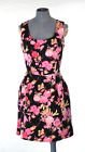 Oasis Dress Floral Black Pink Rose Cotton Fit & Flare Short Wide Strap UK 10