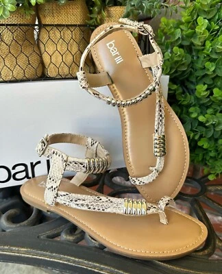 Bar lll Vellap Gladiator Sandals; Tan Snakeskin Faux Lthr/Slvr Accents; Sz10;New - Image 1 of 4