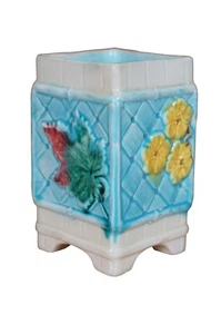 Antique Scottish Joseph Bailey Alloa Majolica Square Footed Jar Pot 5" - Picture 1 of 10
