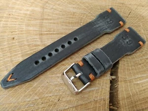 Correa Reloj Artesana. Negra Vaquetilla Desgastado Aviador. Grueso 3 mm 012RF - Imagen 1 de 5