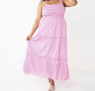 NWT Draper James RSVP Pink Gingham Tiered Maxi Dress Bow Straps Plus Sz 1X NEW - Image 1 of 3