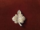 Vintage Pell Clear Baguette & Pave Rhinestone Silver Tone Leaf Pin Brooch
