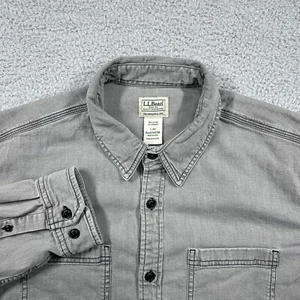 LL Bean Shirt Men's Large Grey BeanFlex Denim Stretch Long Sleeve Button Up - Picture 1 of 7