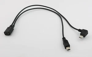 Mini USB 2.0 Female To Mini USB Male & Micro USB 90° Angle Charger Adapter Cable - Picture 1 of 11