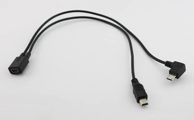 Mini USB 2.0 Female To Mini USB Male & Micro USB 90° Angle Charger Adapter Cable - Image 1 of 4