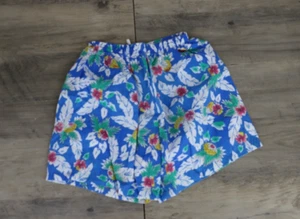 VINTAGE Youth Girls Sz 14-16 Pull On Hawaiian Floral High Rise Shorts Royal Blue - Picture 1 of 5