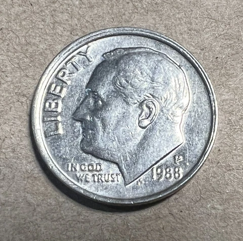 1988 P Roosevelt Dime Off Center Double Strike Reverse Side Mint Error Coin Rare Cover