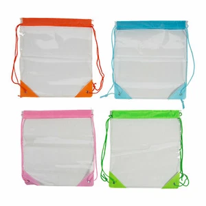 Medium Bright Color Trim Transparent Drawstring Bags, Birthday, Apparel Accessor - Picture 1 of 3