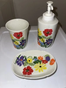 Vtg Three Piece Flowers Bathroom Set By Seven Seas Porcelain Made In Japan - Bild 1 von 9