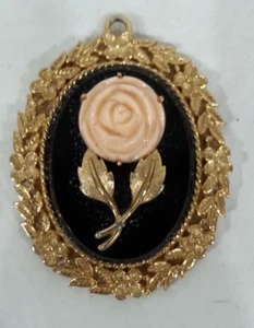 Vintage Avon Serena Koralle Rose Kamee Blume Spiegel Anhänger - Bild 1 von 4