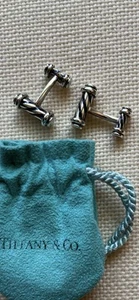 Tiffany & Co Silber Blau Emaille Säule Manschettenknopf Manschettenknopf Geschenk Liebe - Bild 1 von 4