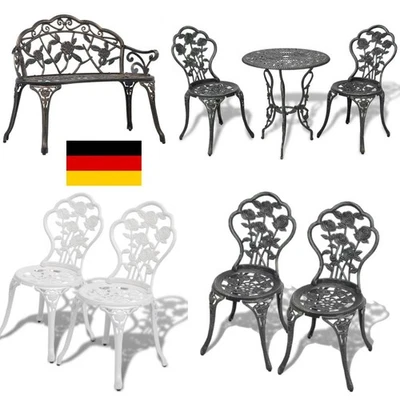 Tisch + 2 Stühle Gusseisen Antik Weiß Bistro Set Garten Sitzgarnitur 3tlg.Set DE - Bild 1 von 4