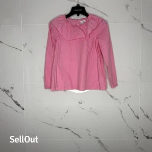 Hanna Andersson Girls Pink Swiss Dot Ruffle Blouse Size 10 - Picture 1 of 7