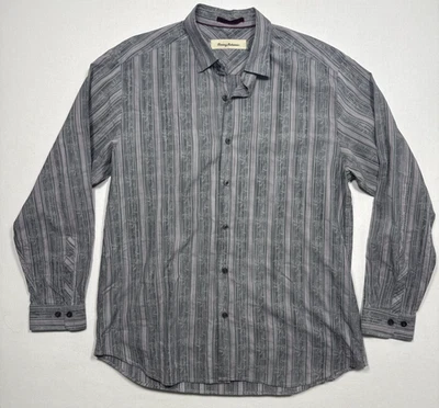 Camisa Tommy Bahama Para Hombre Grande - Mezcla de Seda, Floral Texturizada Lujo Gris Foto 1 de 4