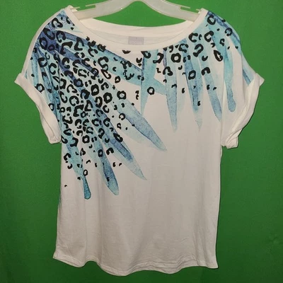 3315) NWOT CHICO'S 1 tee cotton top blue black pullover short sleeve new 1 - Image 1 of 4