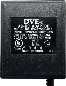 DVE DV-07550-B14 AC/DC Adapter 7,5V 500mA Netzteil Klasse 2 Trafo OEM - Bild 1 von 2