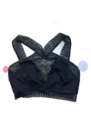 NEW Flirtitude Bralette Small Lace Black Halter Wireless Crisscross - Image 1 of 4