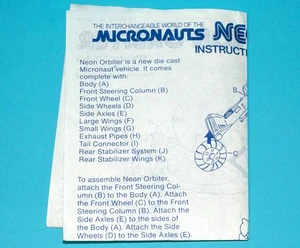 MICRONAUTS ORIGINAL SPARE INSTRUCTIONS NEON ORBITER USA 1978 MEGO CORP LION ROCK - Picture 1 of 4