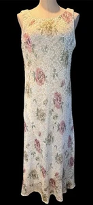 Vintage 90’s Teddi Sleeveless Maxi Dress Cream Lace Roses Size 10 Romantic - Picture 1 of 7