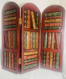 3 Screen Panel Folding Tabletop W/3D Book Design 19”H 19”W Leather Style - Picture 1 of 5