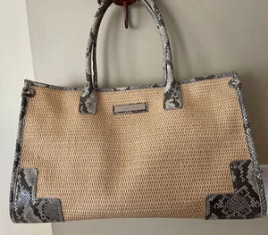 CALVIN KLEIN Basket/Leather PYTHON Embossed Large Hand Bag Purse Tote Bag 18” - Picture 1 of 12