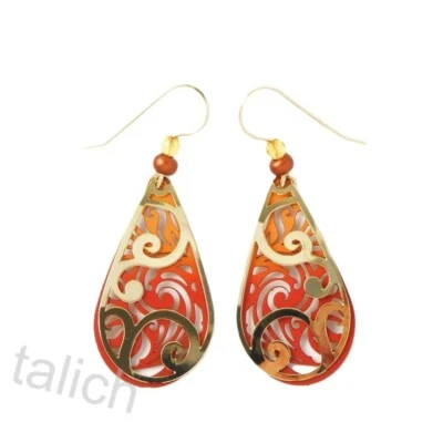 Pendientes Adajio Doble Capa Tono Dorado Brillante y Naranja Ombre Rollos Lágrima Foto 1 de 4