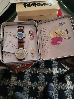 Vintage 1990s FOSSIL The Flinstones Watch With Pin Fred & Dino LIMITED EDITION  - Image 1 of 4