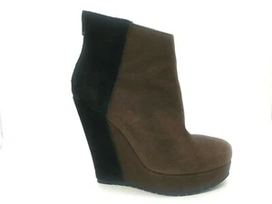 Anthro Kelsi Dagger Huette Black Brown Suede Leather Wedge Ankle Boot Women 8.5M - Picture 1 of 10