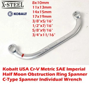 Kobalt USA Cr-V Metric SAE Imperial Half Moon Obstruction Ring Spanner C-Type - Picture 1 of 10