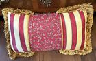 Austin Horn Collection 1 Lumbar Pillow Red Gold Floral With Stripes GOLD Fringe