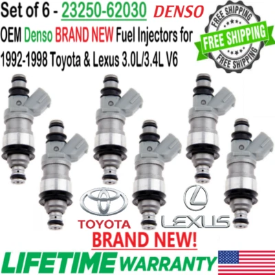 Brand New Genuine DENSO 6Pcs Fuel Injectors For 1992, 1993 Toyota Camry 3.0L V6 - Image 1 of 4