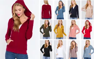Damen Thermo Strick Hoodie Sweatshirt Jacke Langarm Taschen mit durchgehendem Reißverschluss - Bild 1 von 28