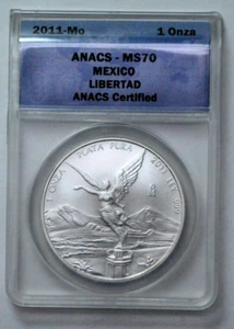 2011-Mo 1 Oz 999 SILVER MEXICO Libertad Pura Plata Coin ANACS MS70 Certified - Picture 1 of 4
