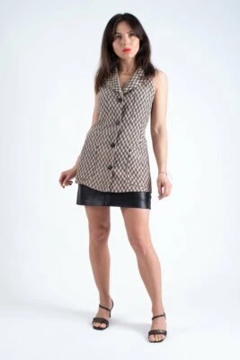 Blazer Chaleco Vintage Gianfranco Ferre Mezcla Seda Sin Mangas Cuadros, Talla S Foto 1 de 4