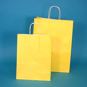 350 Papiertragetaschen Papiertüten Shopper Papier mit Kordel 80g 26+12x35cm Gelb - Bild 1 von 1