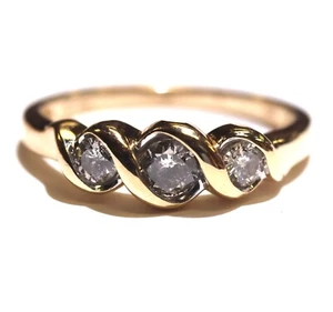 14k yellow gold .42ct I2 H 3 stone round diamond engagement ring 2.4g 7 - Imagen 1 de 10