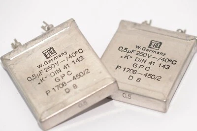 Par de condensadores MP vintage de ERO, 0,5 μF / 250 V / DIN41143, de la década de 1950, NOS Foto 1 de 4