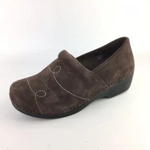 LL Bean Brown Suede Embroidered Design Slip On Closed Toe Clog Youth Girl 6 US - Picture 1 of 8