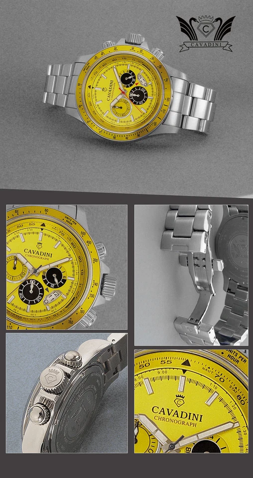 Cavadini Chronograph Sport Model Yellow Solid Steel CV-1261 300 Gram 1 31/32in - Image 1 of 1