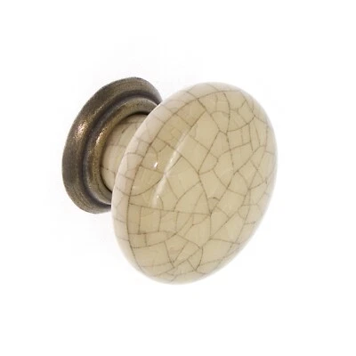 10 x Cream Crackle Glaze & Antique Brass Door / Drawer Knobs | Kitchen Cupboard - Image 1 of 2