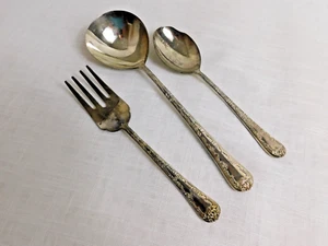 G6 - Wm. Rogers & Sons Enchanted Rose Serving Fork and Spoons - Picture 1 of 6