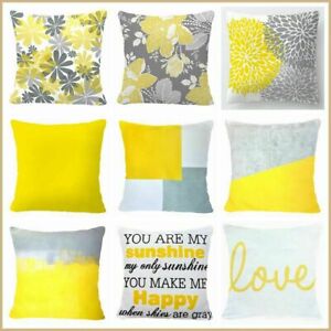 Yellow Gray White Decorative Pillow Cover Grey Abstract Soft Cushion Case 18x18"