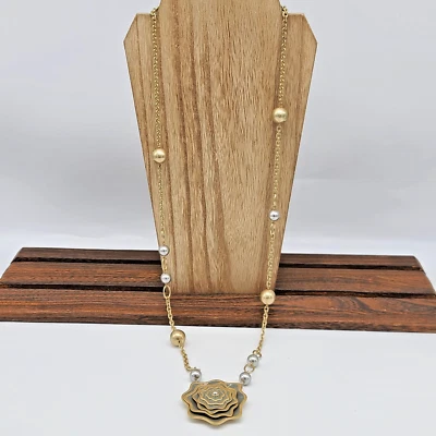 Collar Lia Sophia JARDEN ROSE 34-37" Mate Oro Gris Esmalte Rosa y Perlas Foto 1 de 4