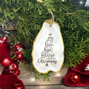 Concha de ostra grabada alegría, amor, esperanza, creer, Navidad, adornos decoración de regalo - Imagen 1 de 6